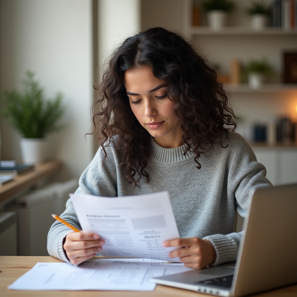 Young person studying financial concepts